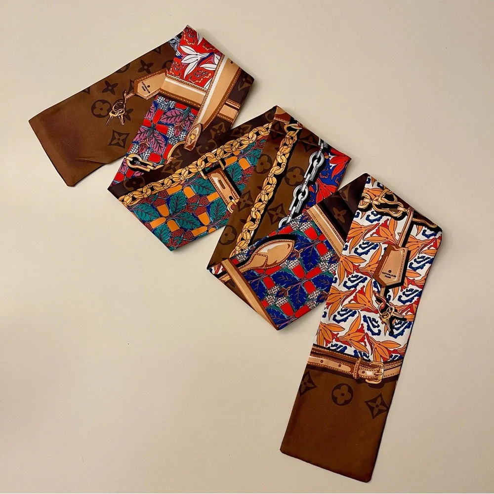 100% Silk Equestrian & Heritage Charm Skinny Scarf / Twilly